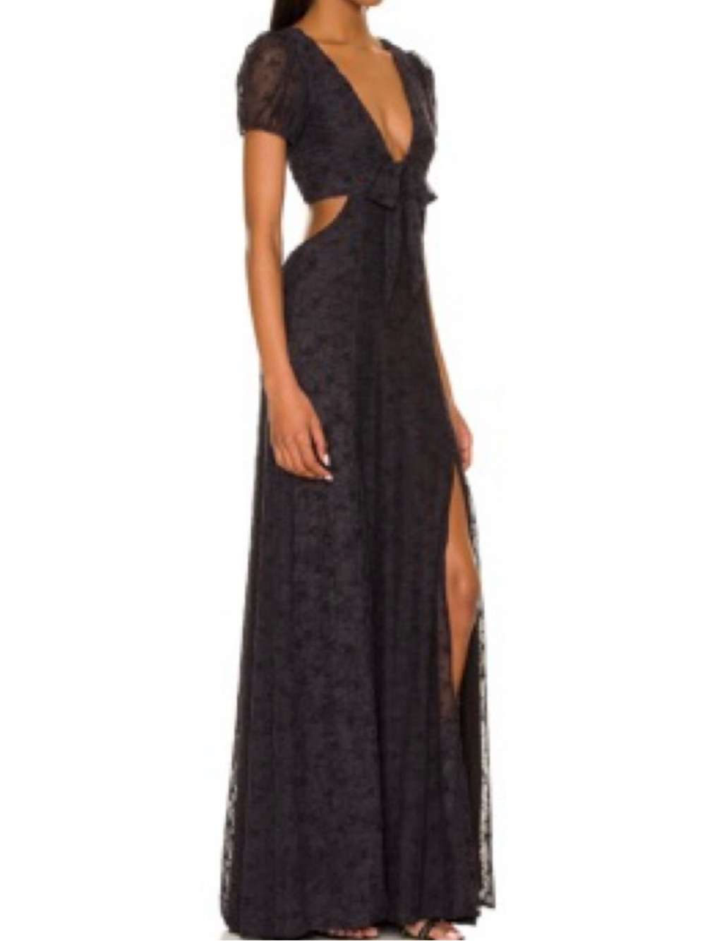 Maaji Madison Long Mesh Dress In Black Floral Lace Cut-Out Maxi Dress‎ Size M